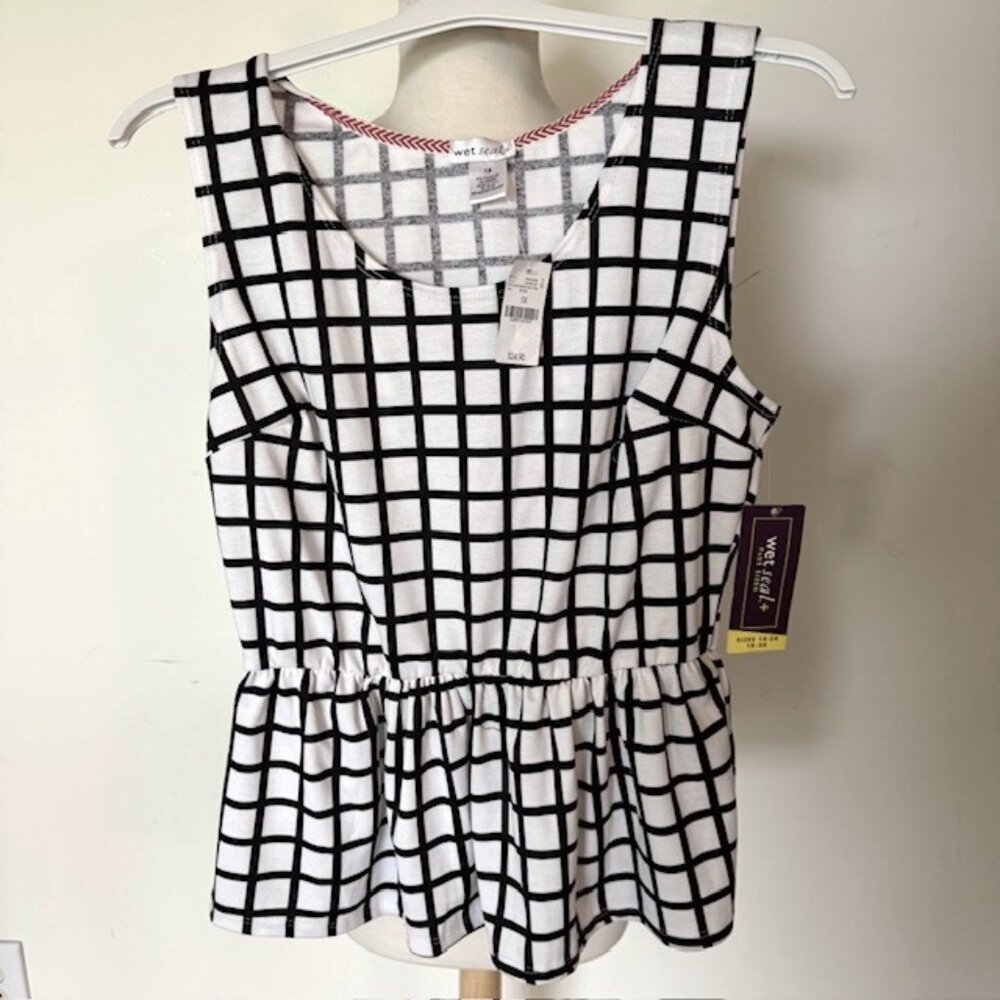 NWT Women's Y2K Wet Seal Plus Peplum Top Sleeveless, Black/White, Size 1X